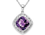 Large 4.25 Carat (ctw) Natural Amethyst Pendant Necklace in Sterling Silver with Chain)